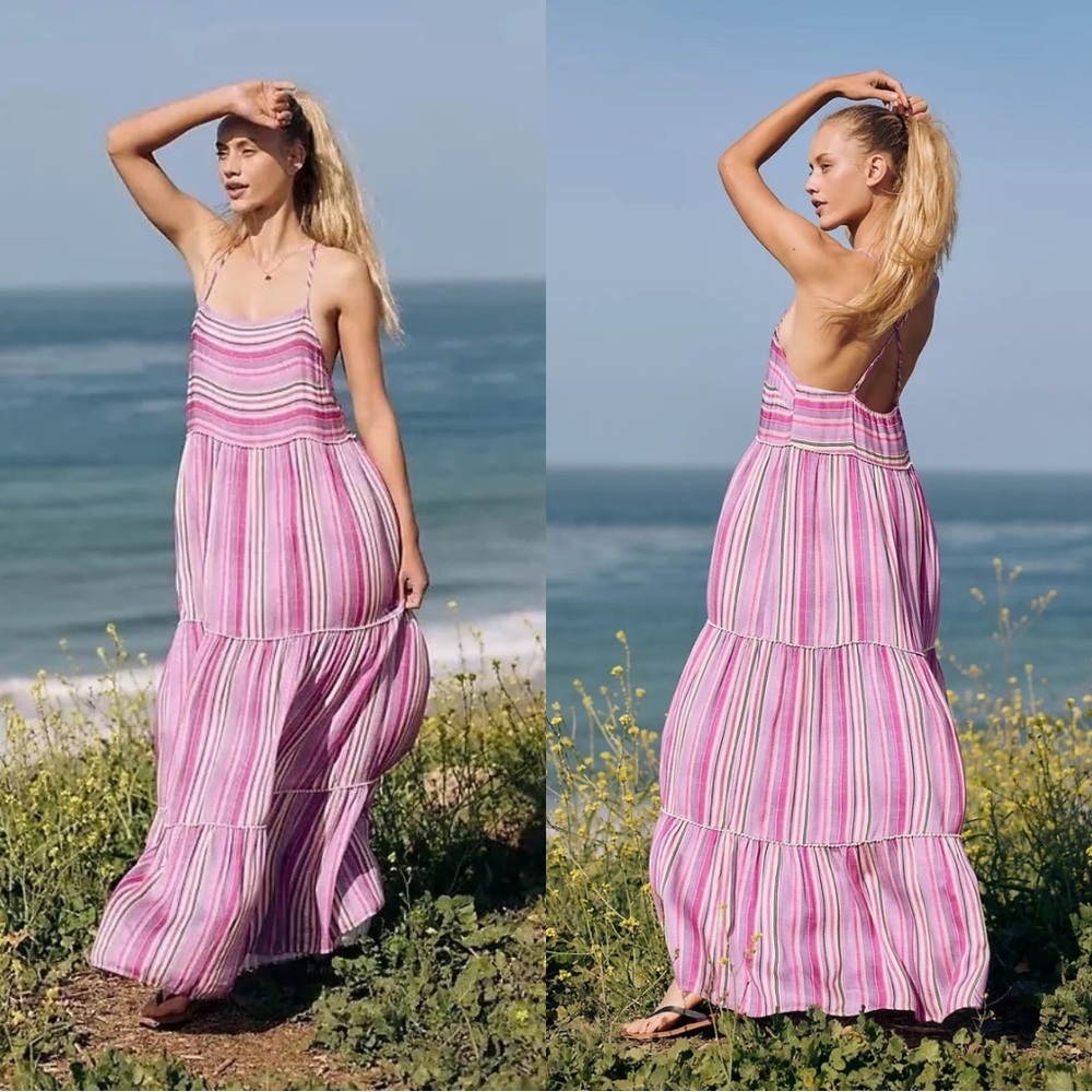 Anthropologie Striped Maxi Dress Coverup Pink Stripes Large